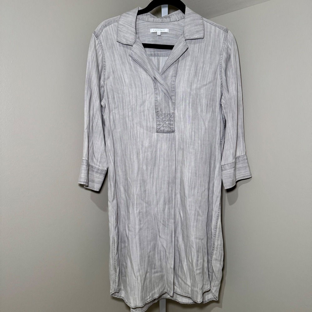 Foxcroft Chambray Shirt‎ Dress Gray Tencel Lyocell Button Front Size 8